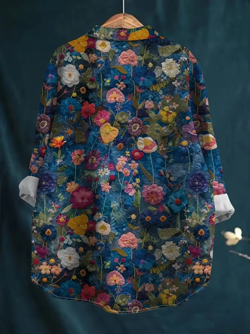 Vintage Floral Art Print Casual Shirt with Pocket