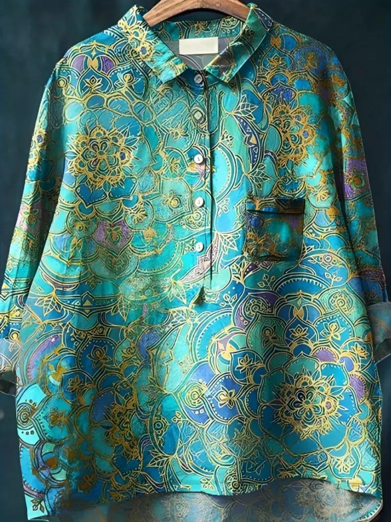 Vintage Floral Art Print Casual Shirt with Pocket