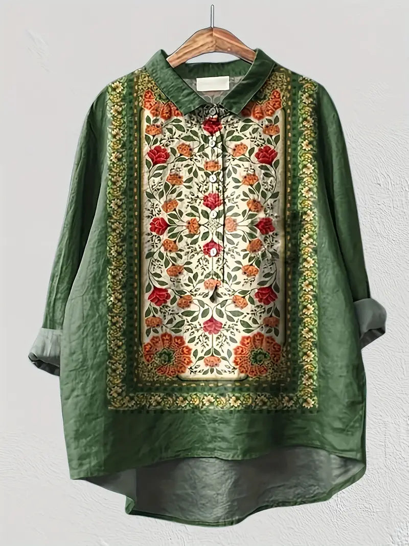 Vintage Floral Art Print Casual Shirt with Pocket