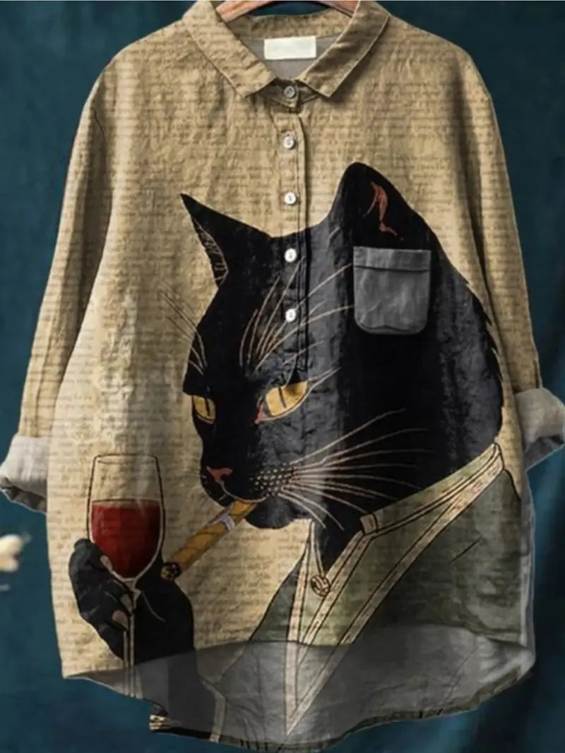 Vintage Floral Art Print Casual Shirt with Pocket