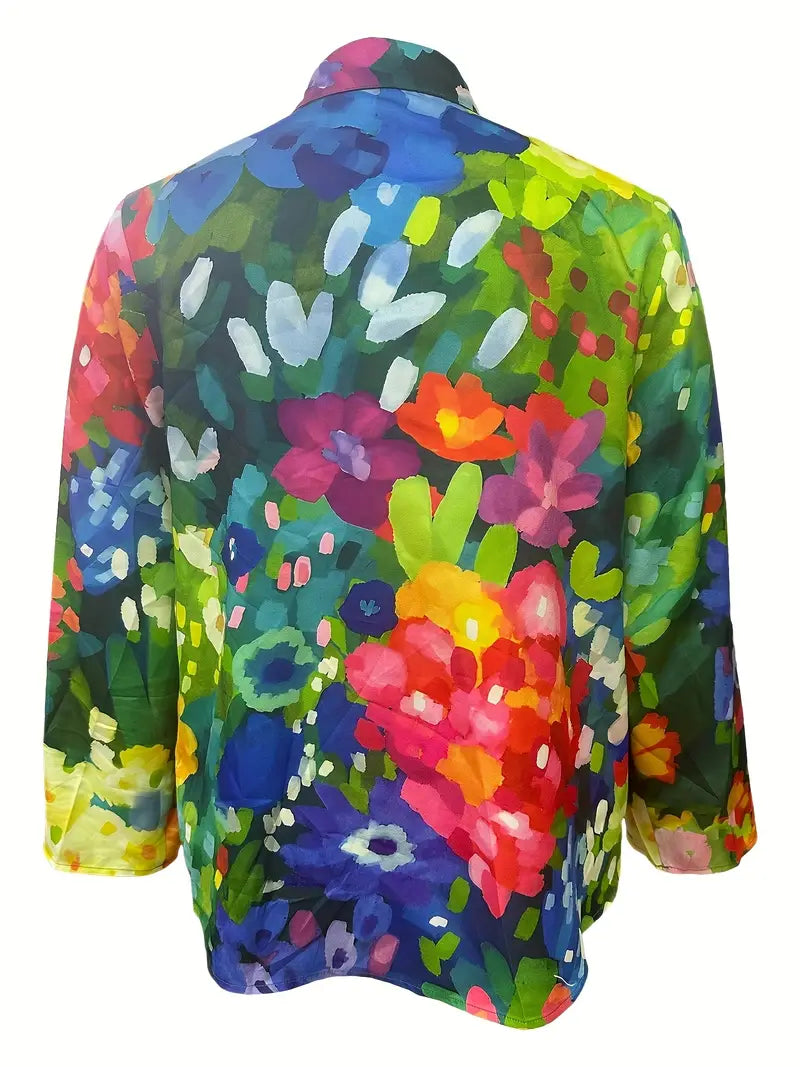 Vintage Floral Art Print Casual Shirt with Pocket