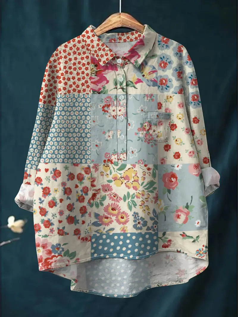 Vintage Floral Art Print Casual Shirt with Pocket