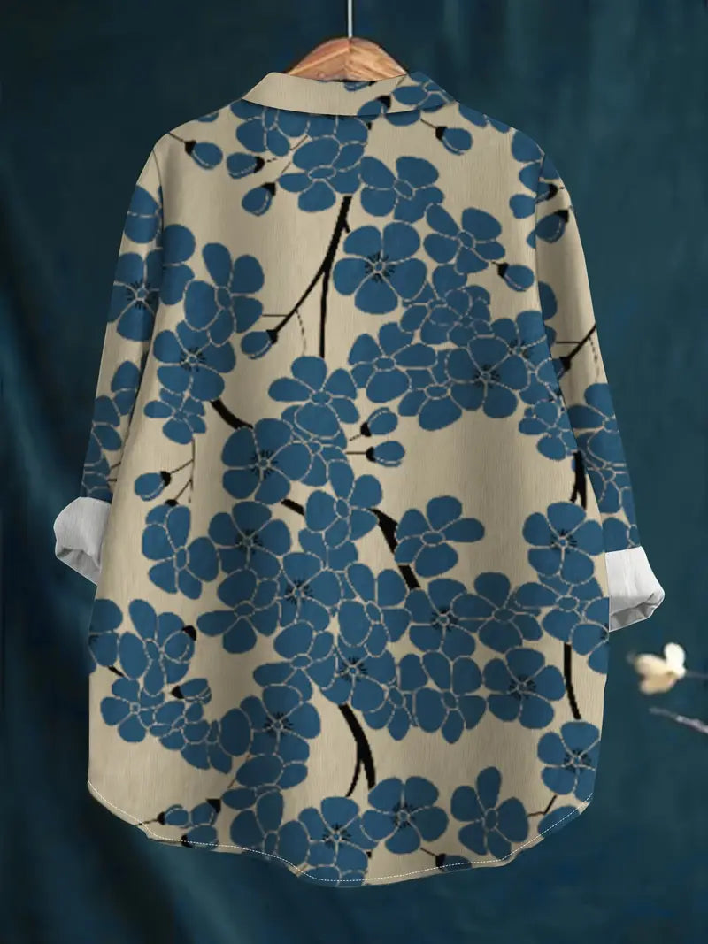 Vintage Floral Art Print Casual Shirt with Pocket