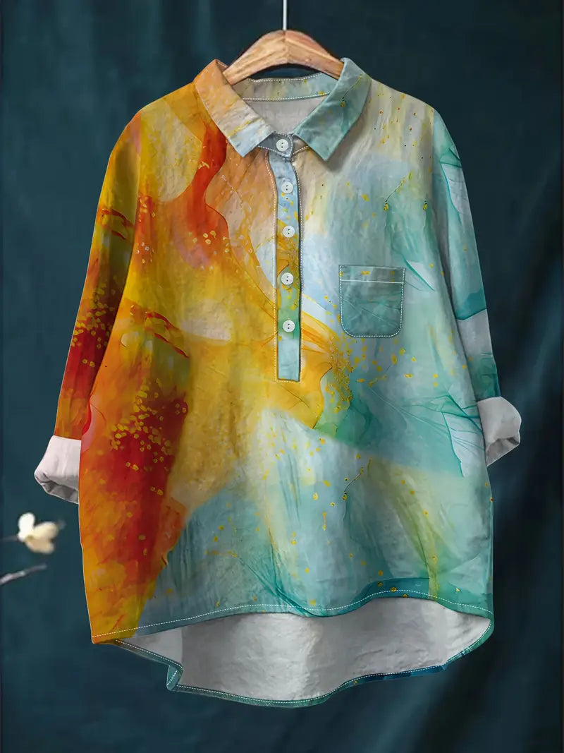 Vintage Floral Art Print Casual Shirt with Pocket
