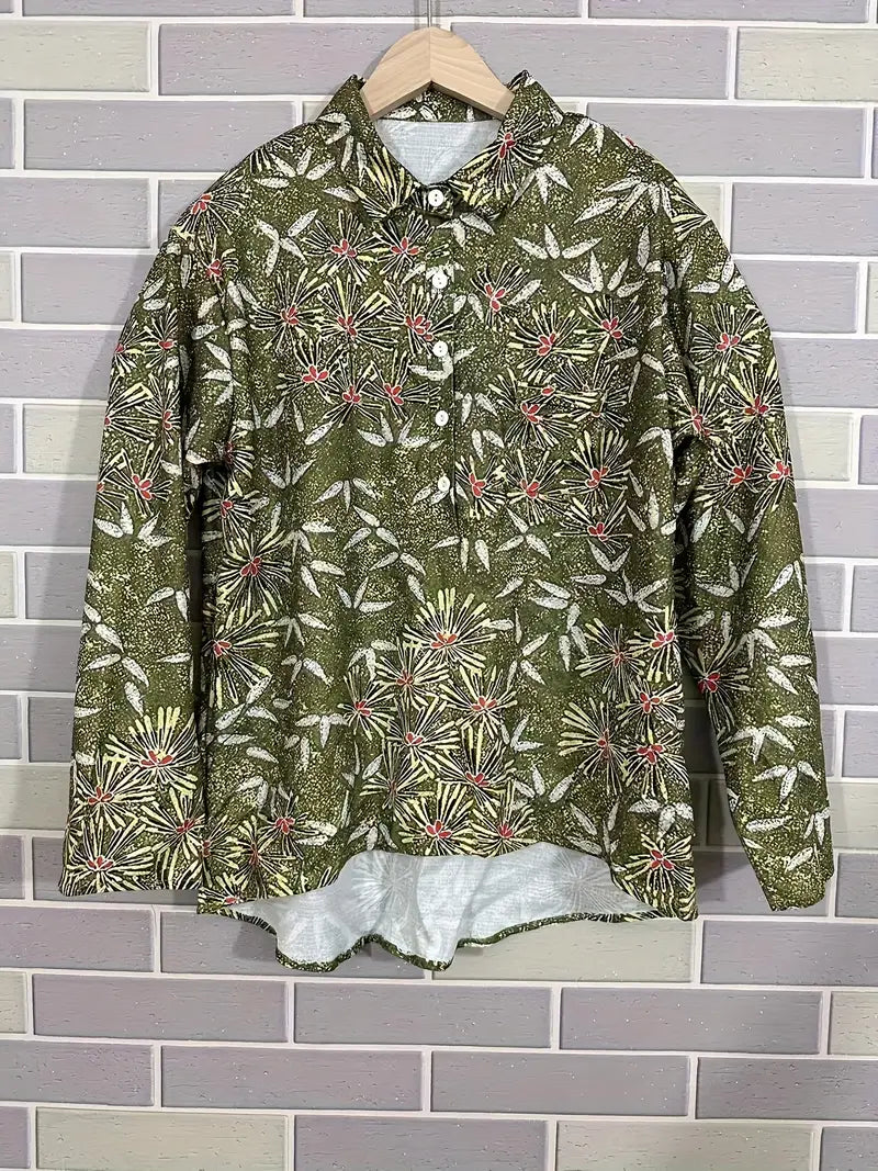 Vintage Floral Art Print Casual Shirt with Pocket