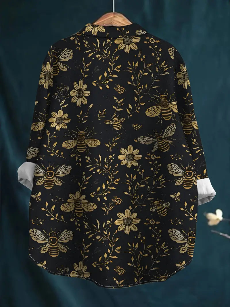 Vintage Floral Art Print Casual Shirt with Pocket
