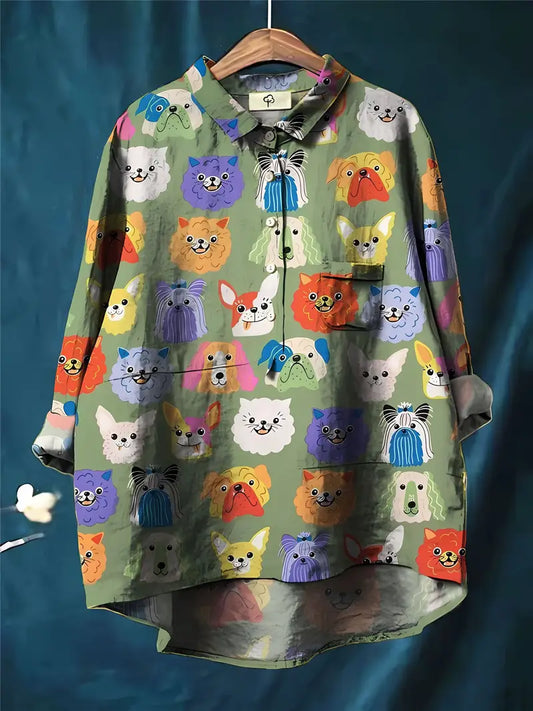 Vintage Floral Art Print Casual Shirt with Pocket