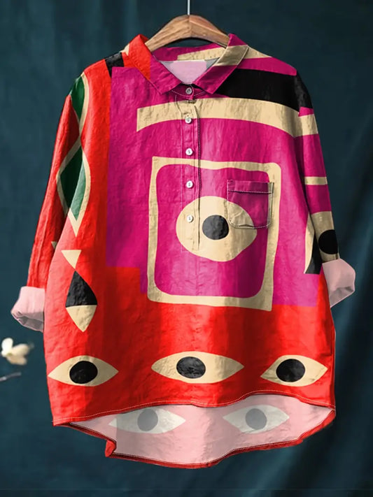 Vintage Floral Art Print Casual Shirt with Pocket