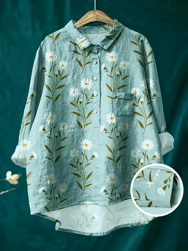 Vintage Floral Art Print Casual Shirt with Pocket