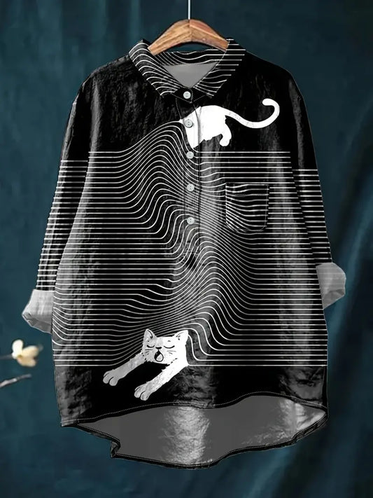 Vintage Floral Art Print Casual Shirt with Pocket