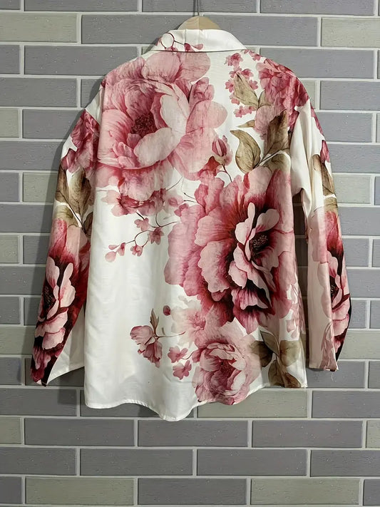 Vintage Floral Art Print Casual Shirt with Pocket