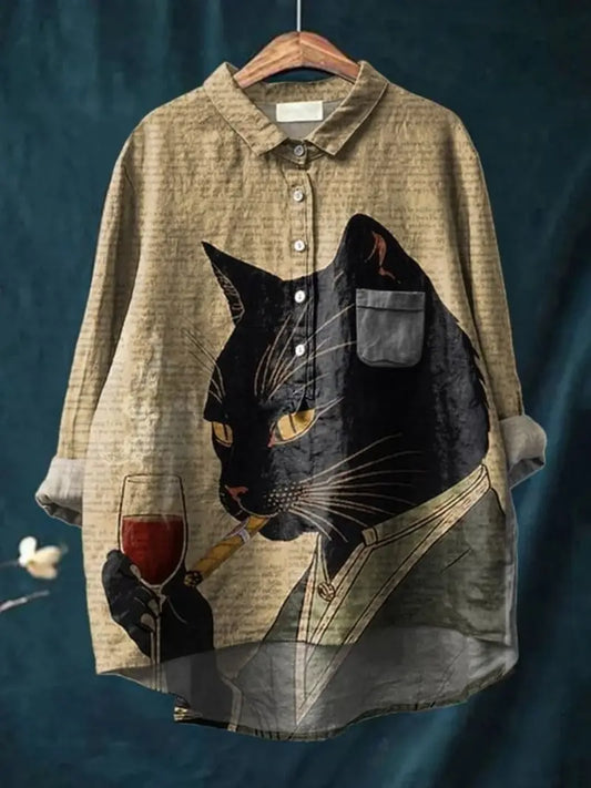 Vintage Floral Art Print Casual Shirt with Pocket