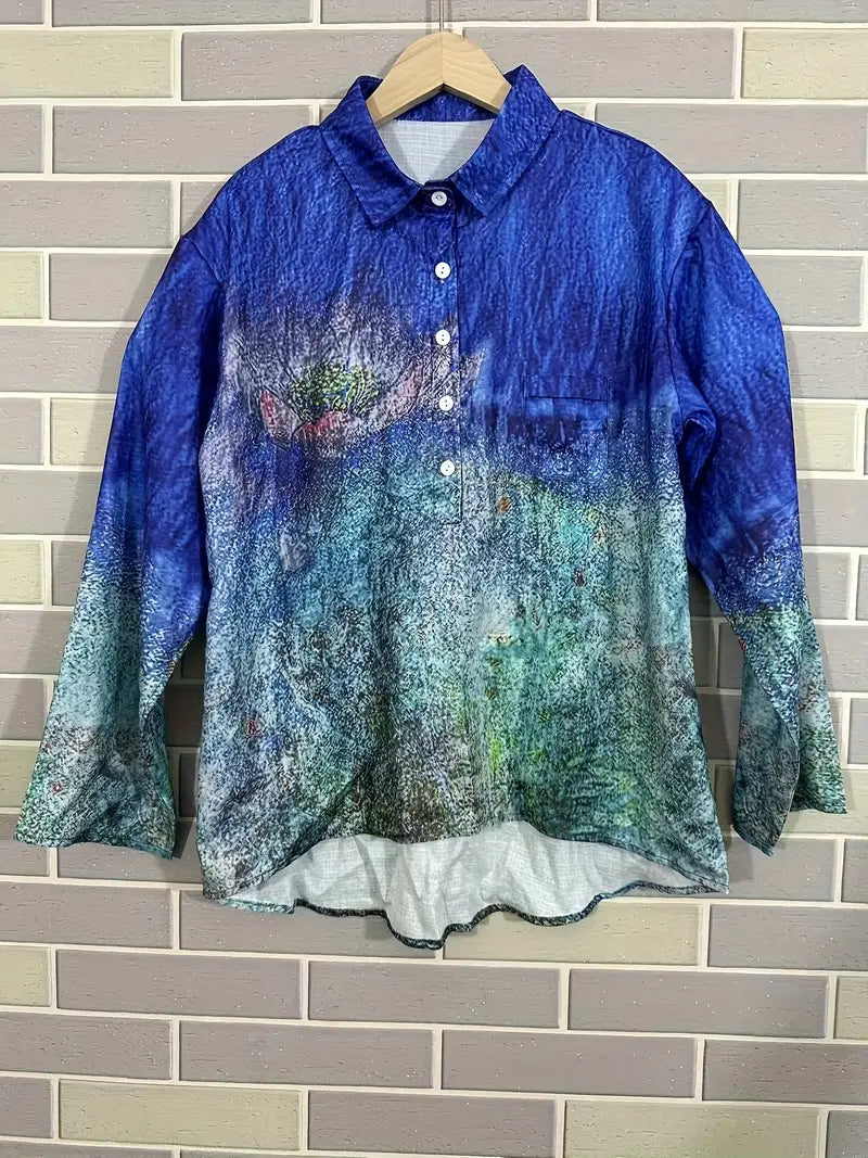 Vintage Floral Art Print Casual Shirt with Pocket