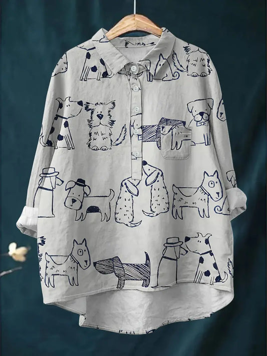 Vintage Floral Art Print Casual Shirt with Pocket