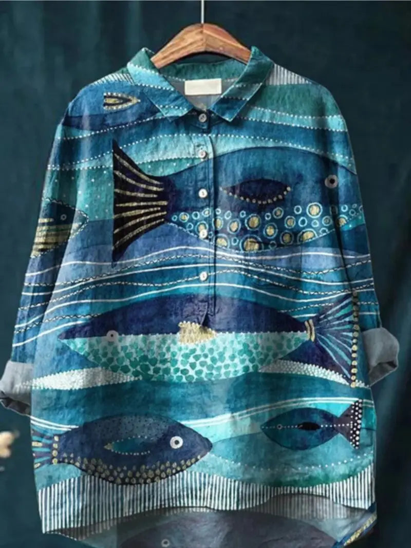 Vintage Floral Art Print Casual Shirt with Pocket