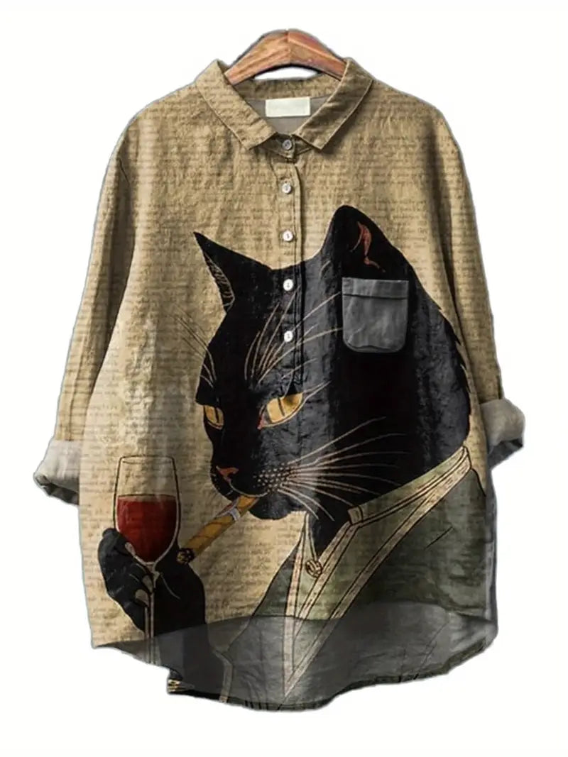 Vintage Floral Art Print Casual Shirt with Pocket