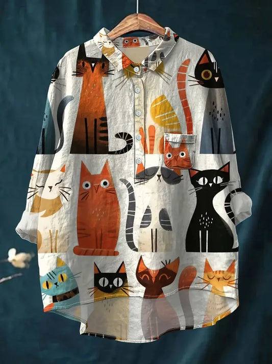 Vintage Floral Art Print Casual Shirt with Pocket