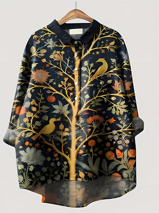 Vintage Floral Art Print Casual Shirt with Pocket