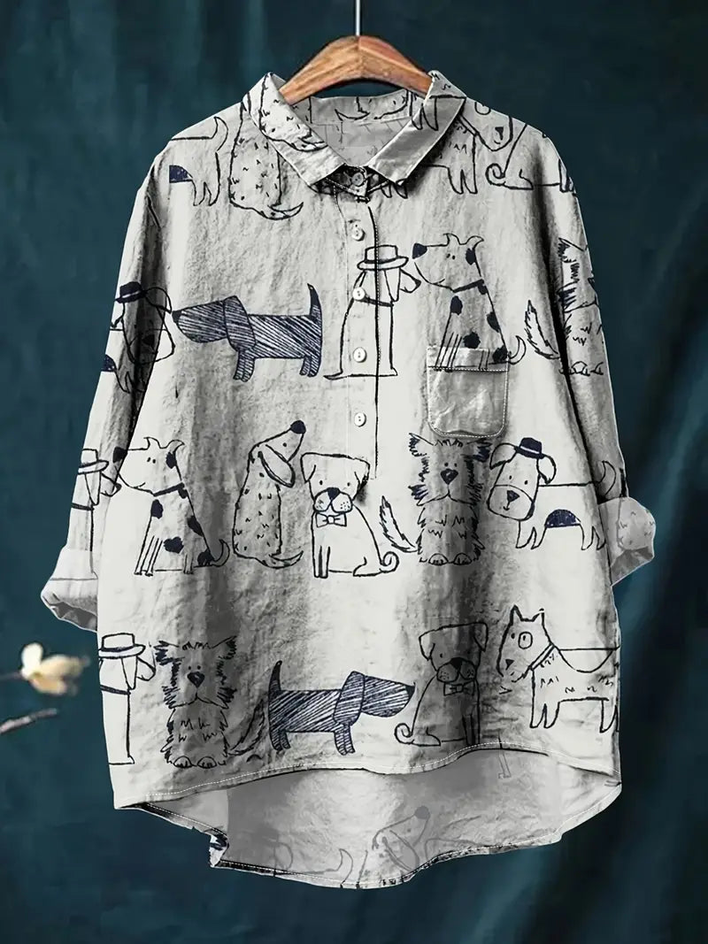 Vintage Floral Art Print Casual Shirt with Pocket