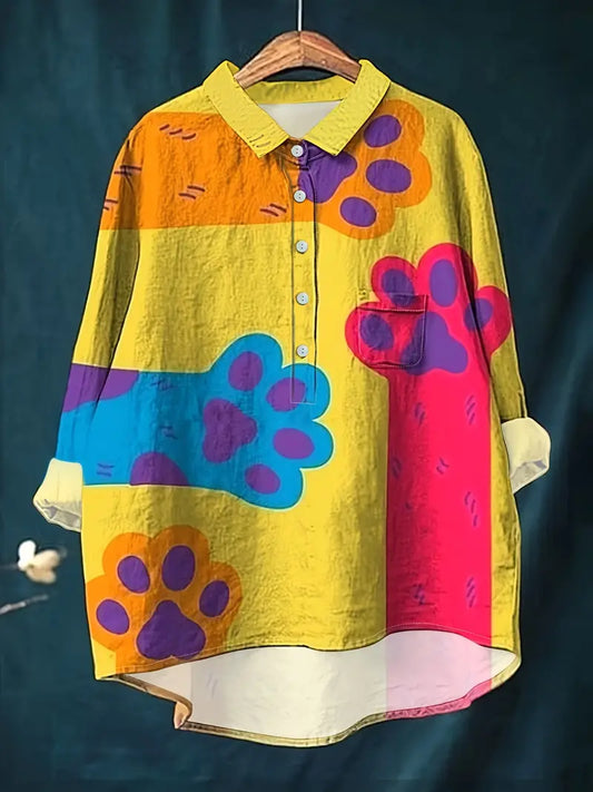 Vintage Floral Art Print Casual Shirt with Pocket