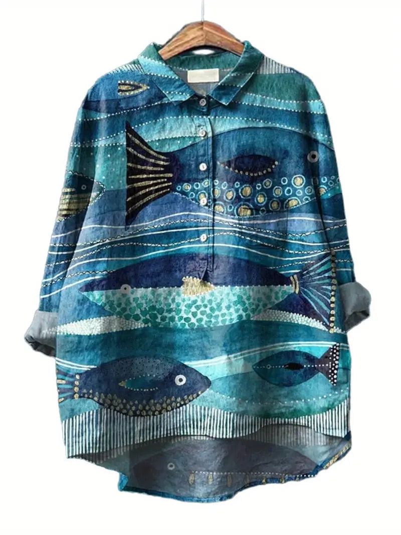 Vintage Floral Art Print Casual Shirt with Pocket