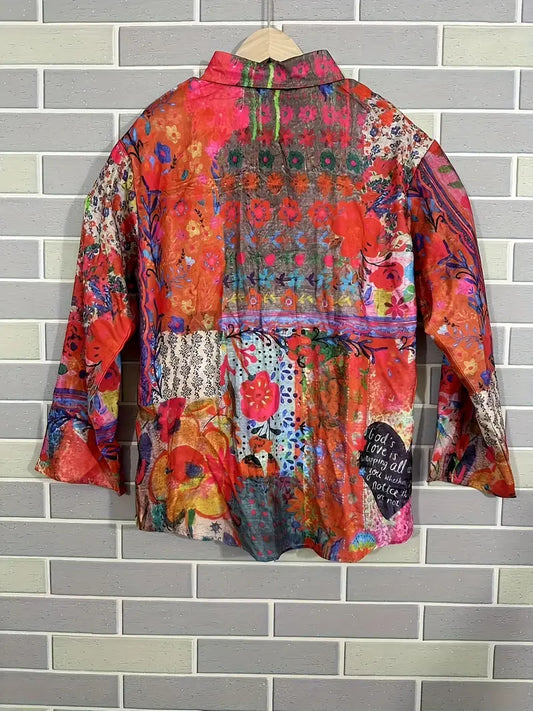 Vintage Floral Art Print Casual Shirt with Pocket