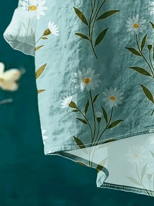 Vintage Floral Art Print Casual Shirt with Pocket
