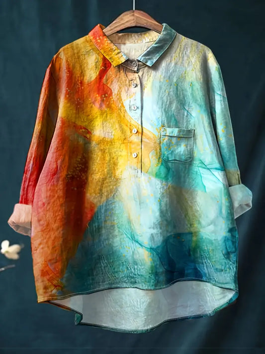 Vintage Floral Art Print Casual Shirt with Pocket