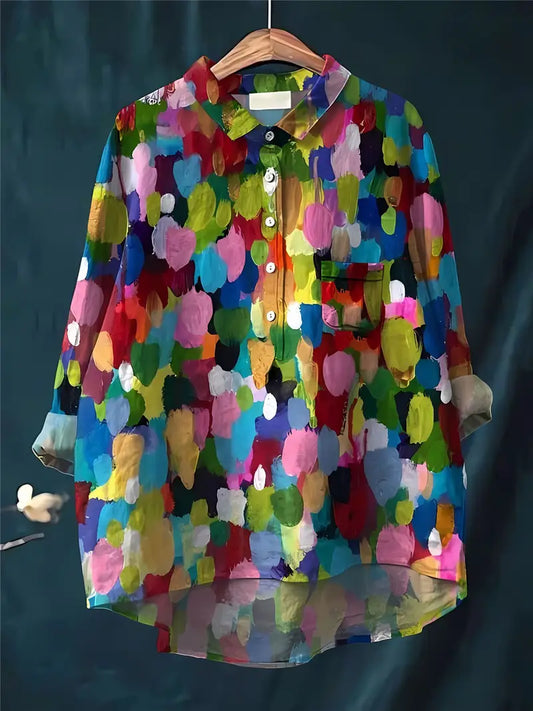Vintage Floral Art Print Casual Shirt with Pocket