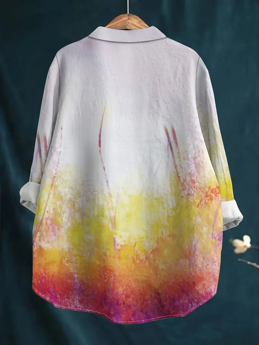 Vintage Floral Art Print Casual Shirt with Pocket