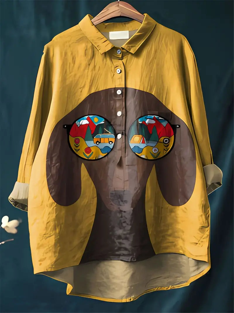 Vintage Floral Art Print Casual Shirt with Pocket