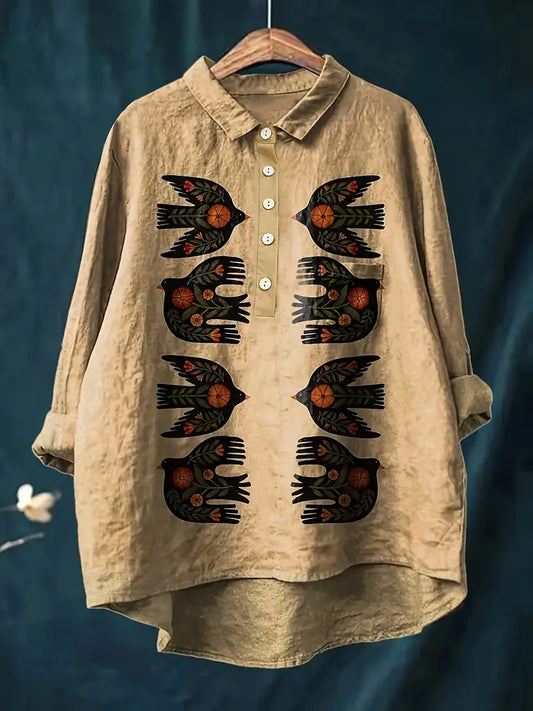 Vintage Floral Art Print Casual Shirt with Pocket