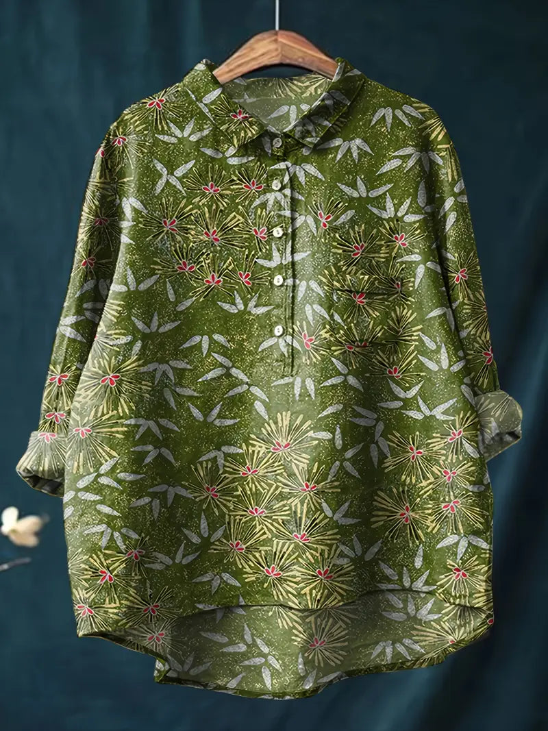 Vintage Floral Art Print Casual Shirt with Pocket