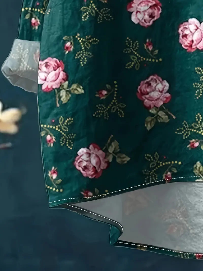Vintage Floral Art Print Casual Shirt with Pocket