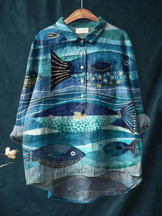 Vintage Floral Art Print Casual Shirt with Pocket