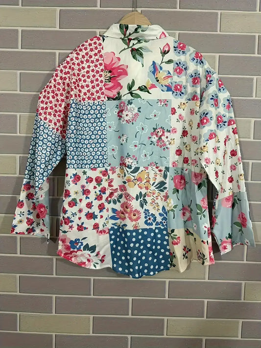Vintage Floral Art Print Casual Shirt with Pocket