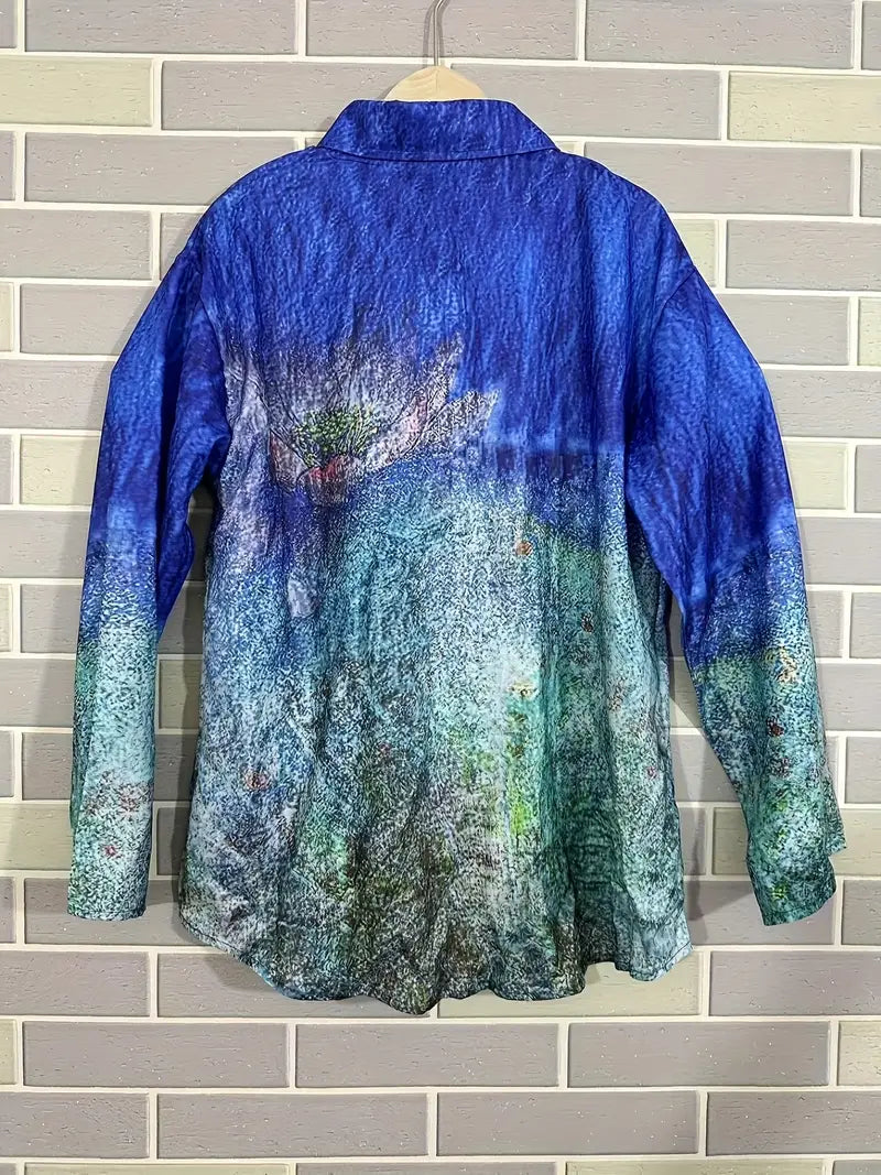 Vintage Floral Art Print Casual Shirt with Pocket