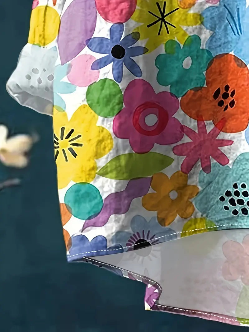 Vintage Floral Art Print Casual Shirt with Pocket