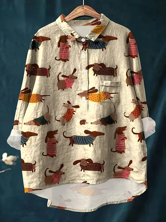 Vintage Floral Art Print Casual Shirt with Pocket